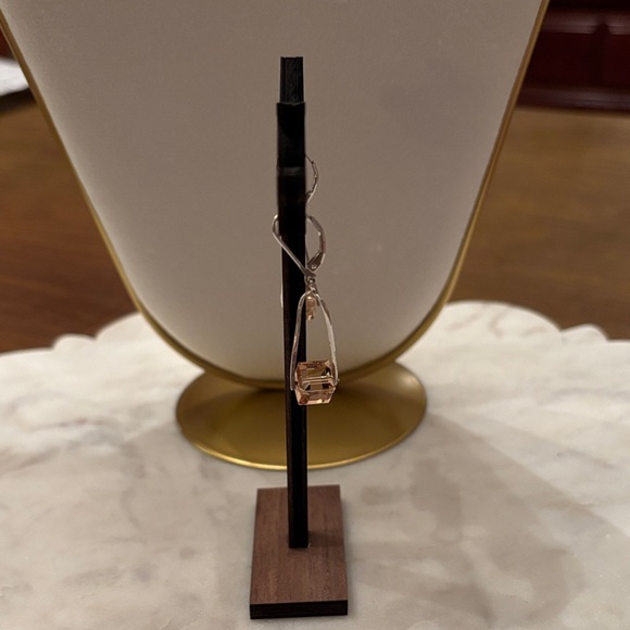 Silver and Amber Crystal Dangle Earrings - Picture 3 of 4